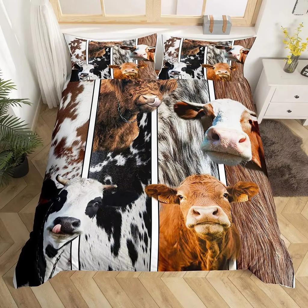 Cow Print Duvet Cover Set Queen Size Brown And White Cow Fur Pattern Bedding Kids Boys Teens Room Decor King Comforter Cover Set