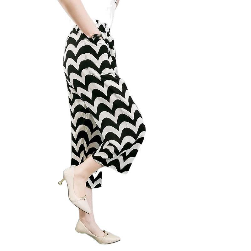 Summer Cotton Silk Polka Dot Slimming Over-the-Knee Pants
