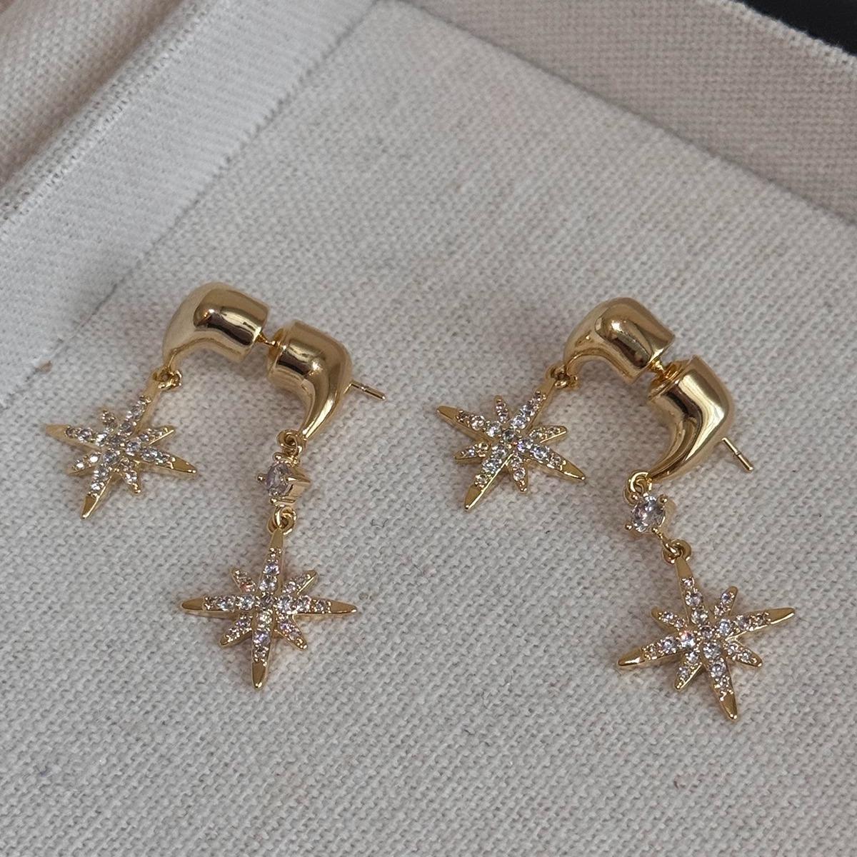YK sweet and cool hot girl zircon eight-pointed star s silver needle earrings new explosive personalized rhinestone stud earrings