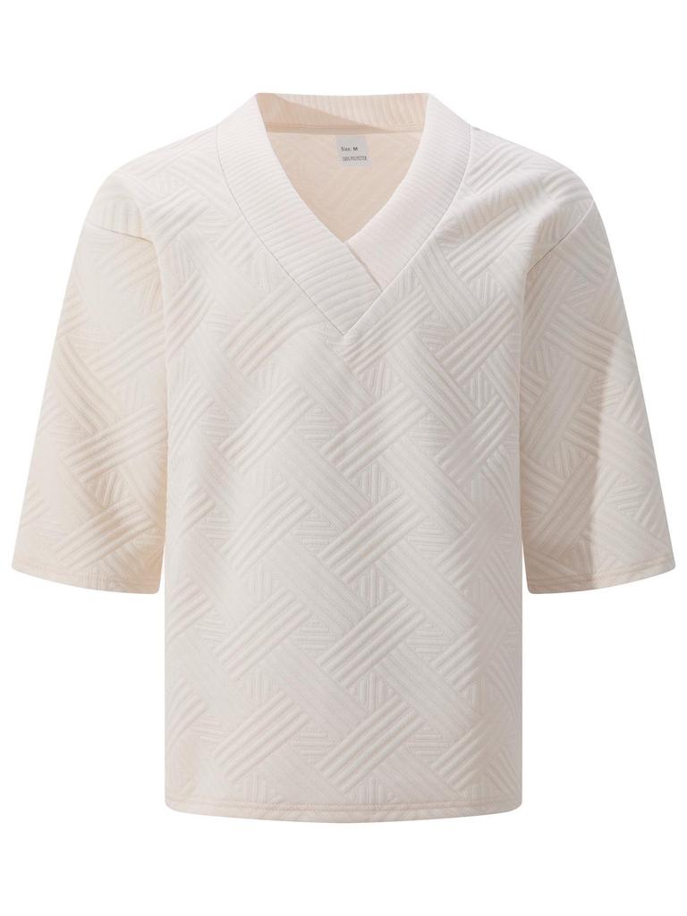 Spring/Summer Men's Solid Color V-neck Jacquard Casual Outdoor Short-sleeve T-shirt