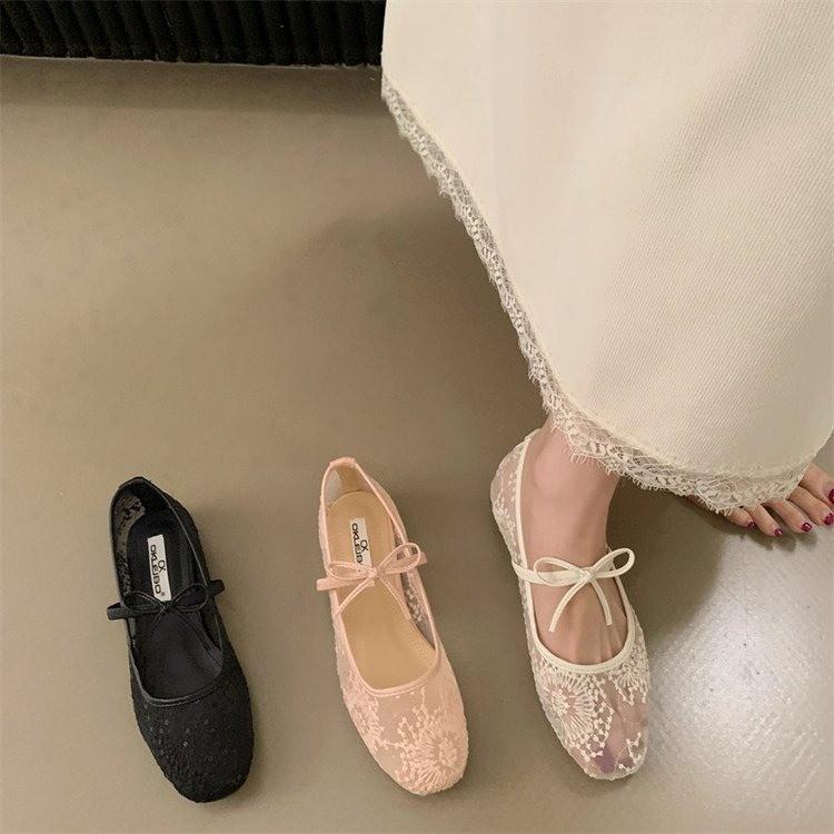 Inner height increase bow fairy single shoes women's shoes 2025 new spring mesh breathable shallow mouth Mary Jane shoes