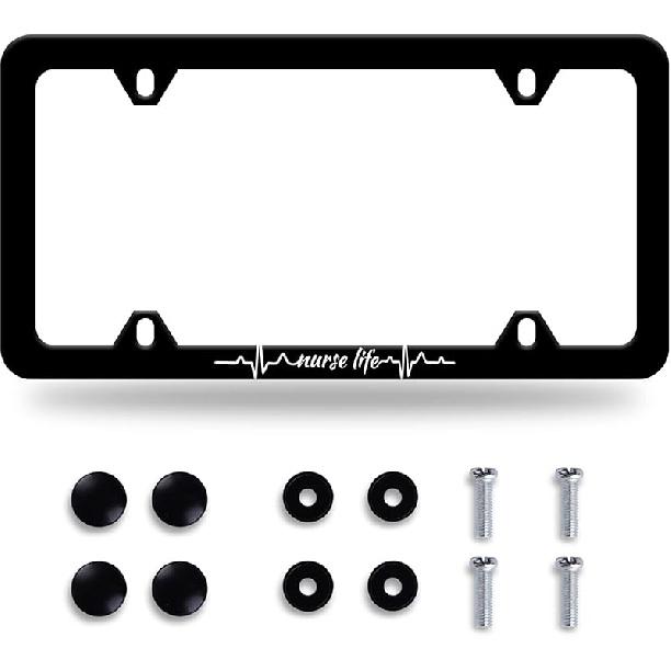 Stitching Tile Boho Pattern License Plate Frame Stainless Steel Parts Colorful License Plate Decorative With Screws Size 12.3" X 6.3" Women