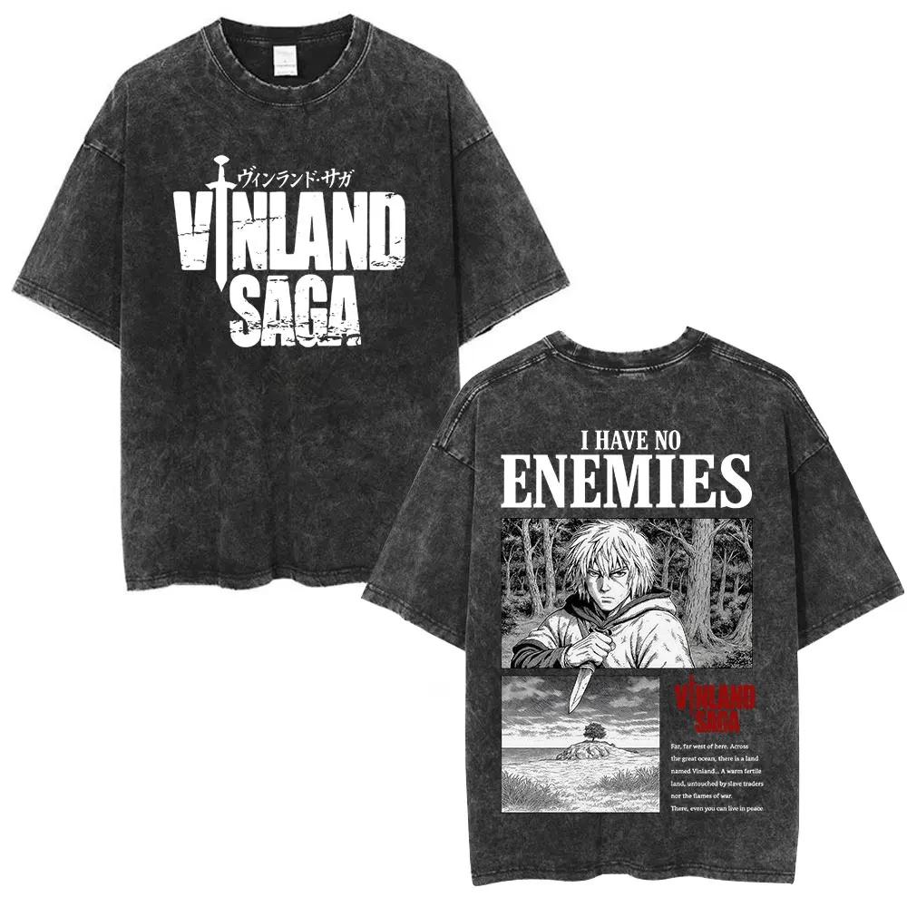 2026 Hot Sale Vinland Saga Thorfinn Manga Graphic T-shirt Men Vintage Washed Viking Anime Unisex Oversized Crew Neck Cotton Short Sleeve Tee Tops