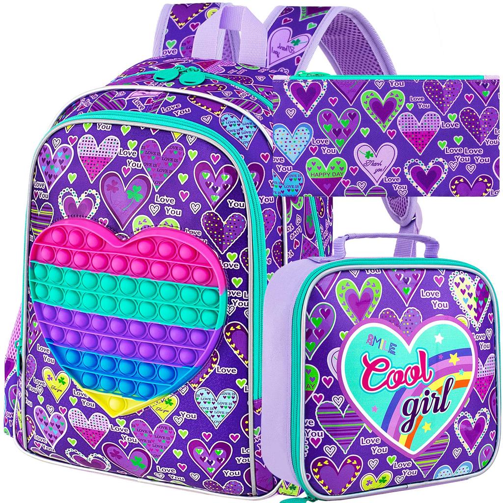 3PCS  Backpack for Girls, 16" Kids Backpacks with Lunch Box, Water Resistant Girl Bookbag for School Elementary