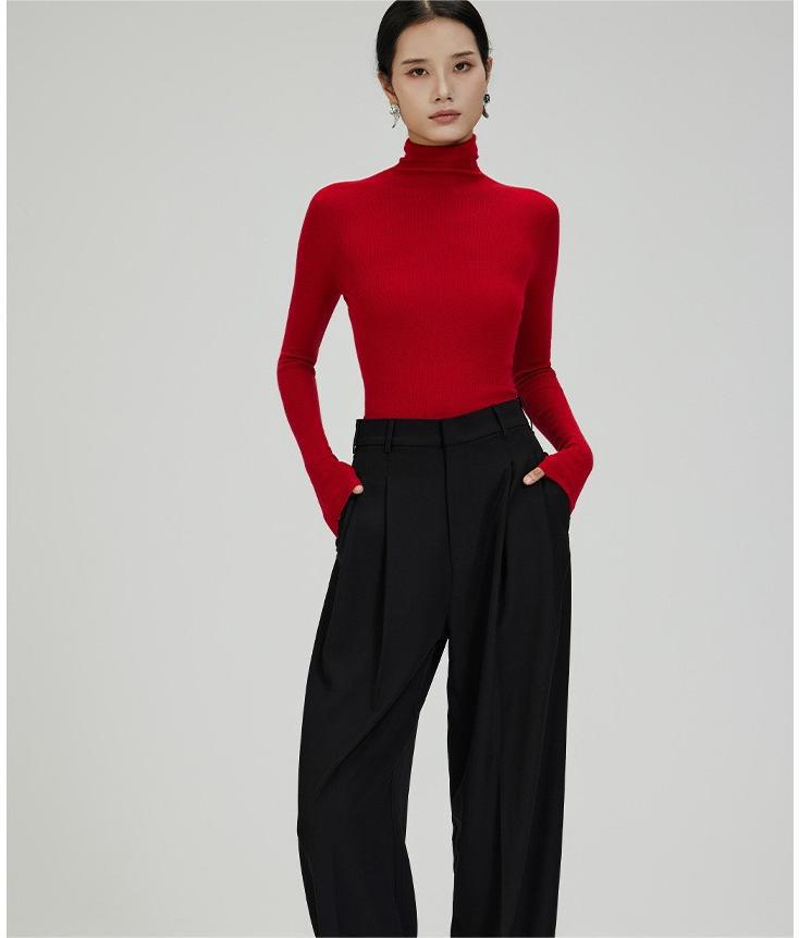 Merinowolle Rundhals Slim Fit Rollkragen Langarm Pullover Basisschicht