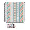 Vintage Print Picnic Blanket Waterproof Outdoor Camping Mat Carry Strap Foldable Travel Rug for Beach Park