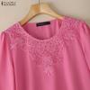 ZANZEA Women Crochet Patchwork Round Neck Casual Half Sleeve Blouse