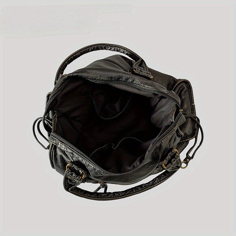 Women's Fashi Vintage Washed Soft Leather Tote Bag Large Capacity Commuter Multi-Pocket Shoulder Messenger Bag