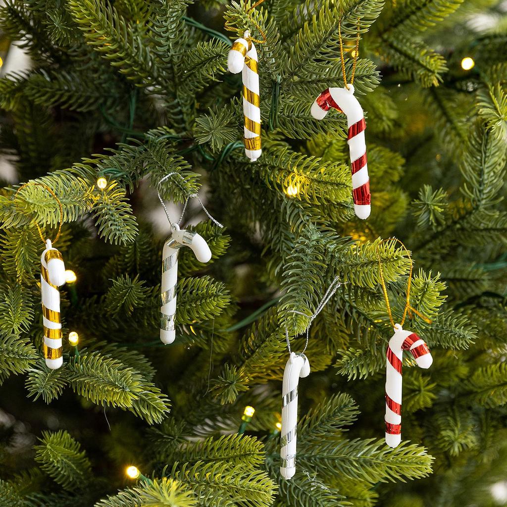 Ornements d'Arbre de Noël Canne de Noël Rouge et Blanc - Décorations Argent Or Fait Main