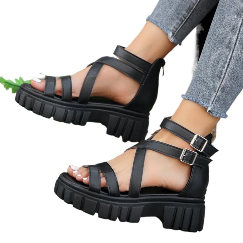 Fashion Chunky High Heels Roman Sandals for Women 2024 Summer Ankle Strap Plarform Sandals Woman Strap Thick Heeled Party Shoes