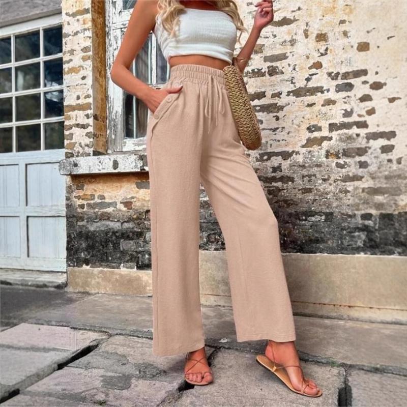 2026 Frühling/Sommer Neue Damen Einfarbige Freizeithose Elastisch Hoher Bund Locker Lange Hose