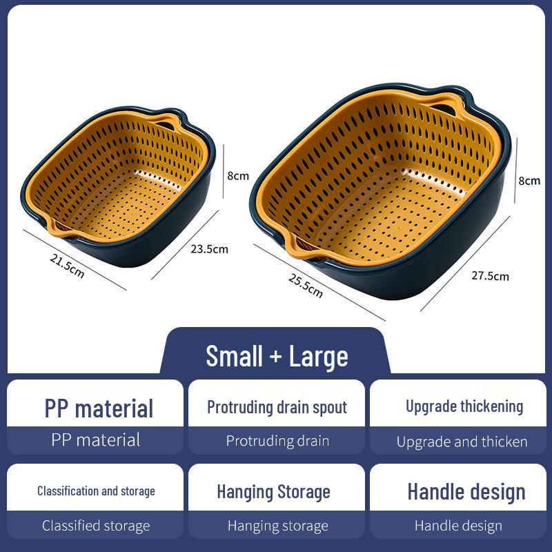 Dual-Layer Vegetable Washing and Drain Basket: Kitchen & Living Room Fruit and Vegetable Colander.