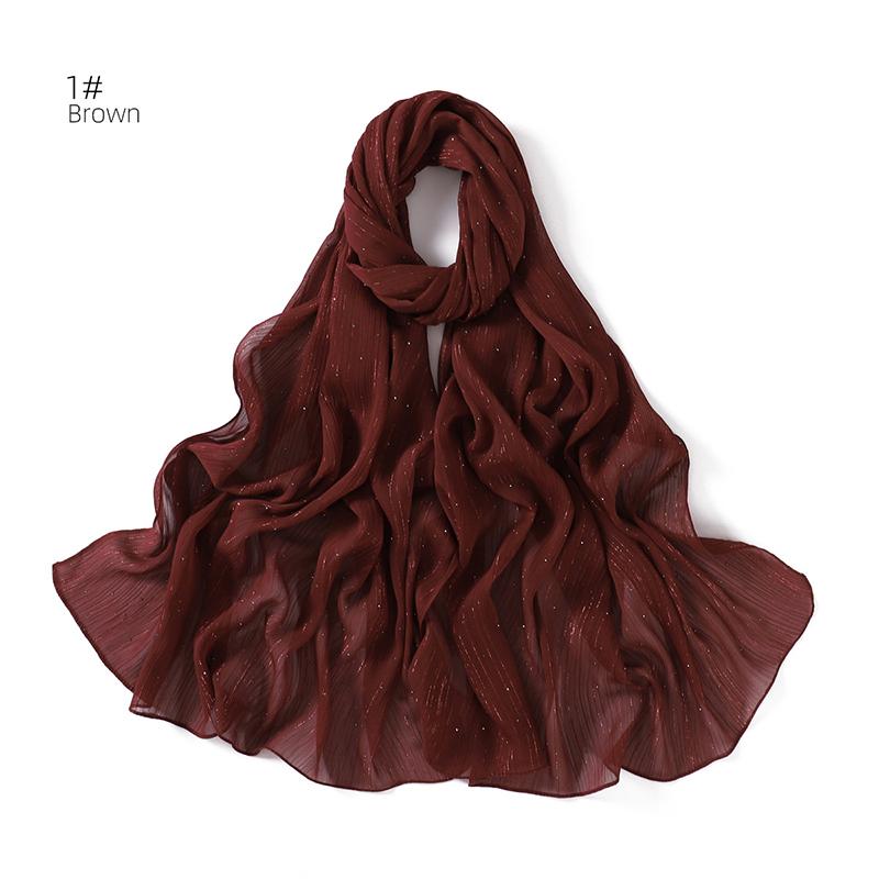 Spring Plain Wrinkle Rhinestone Shiny Shimmer Shawls Scarf for Women Ramadan High Quality Wrap Beach Stole Bufandas Muslim Hijab