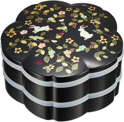 Mitani Yamanaka Lacquerware Jubako (Flower Path) 7.5cm Cherry Blossom-Shaped Two-Tiered Hors D'oeuvre Container (Includes Tupperware and Small Bowl) M