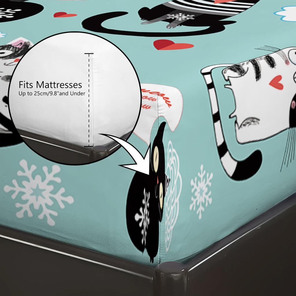 3Pcs Cute Kitten Printed Chipless Bed Sheet Set Multi Size Soft Bed Cover Bedroom Bedding Decoration Machine Washable