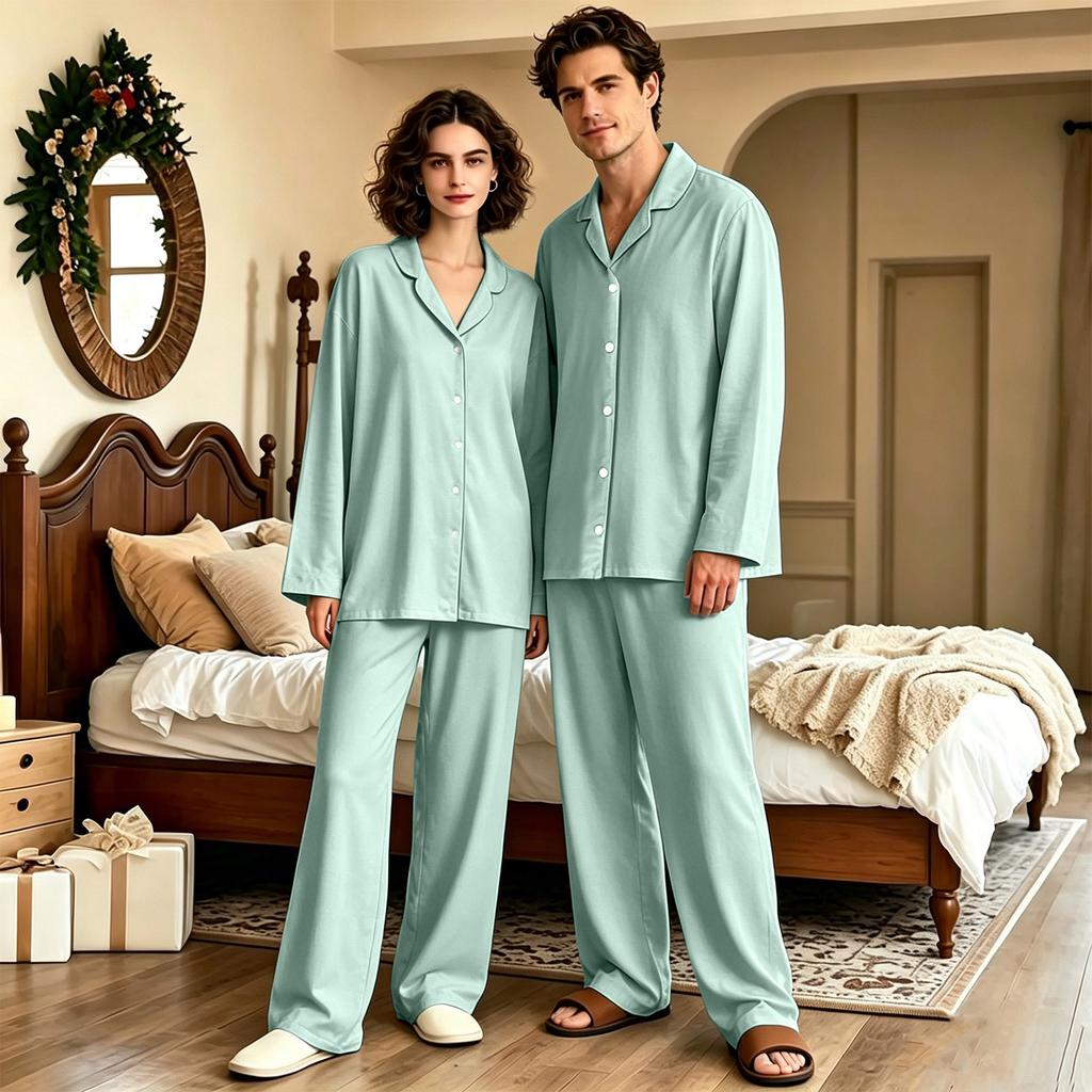 Women's Long Sleeve Loose Fit Pajama Set with Long Pants for Sleep and Home Lounging