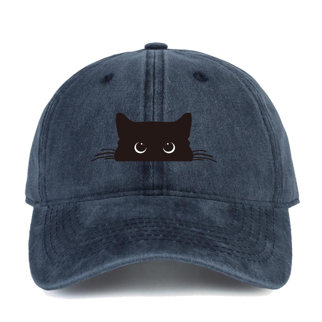 Black cat print vintage baseball cap for men and women, fashionable and casual versatile hat for shopping and dating