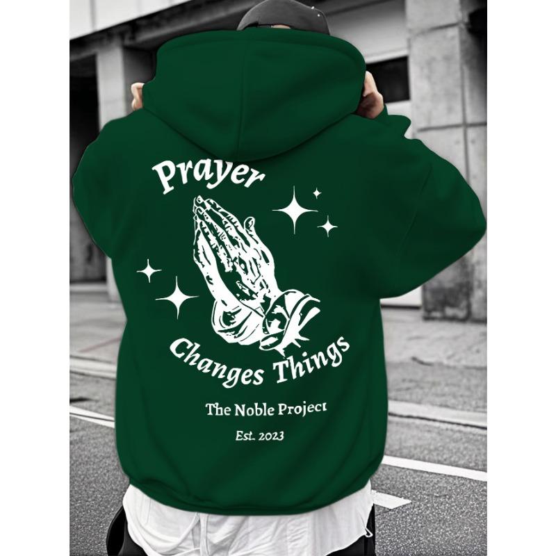 European and American fashion men's autumn prayer print soft and comfortable hooded sweatshirt outdoor street style clothing