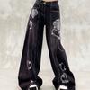 Shiny hot diamond decorative casual jeans women's autumn new high waist loose and thin versatile straight wide leg floor pants