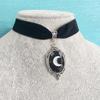 Gothic Black Velvet Necklace With Moon Pendant For Women And Men