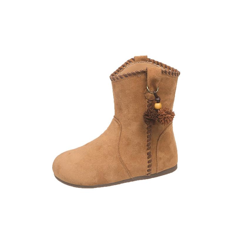 

Маленькие короткие ботинки с помпоном, увеличивающие внутреннюю высоту, женские новые осенне-зимние замшевые ботинки на плоской подошве в стиле мартин 35 верблюд