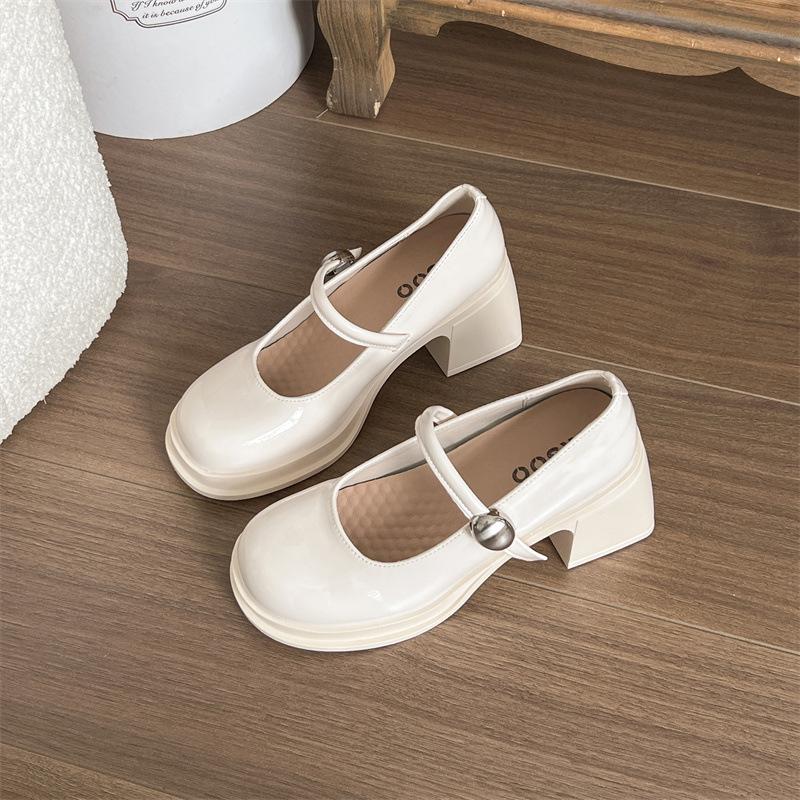 

Черные ретро британские туфли на высоком каблуке из маленькой кожи женские 2025 новая весна юбка универсальные туфли Мэри Джейн, увеличивающие рост 39 бежевый