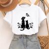 Featuring Silhouettes of Cats and Dogs Observing ButterfliesT Shirt for Woman Crew Neck Short Sleeve Tshirt Y2K Tee Tops Clothes