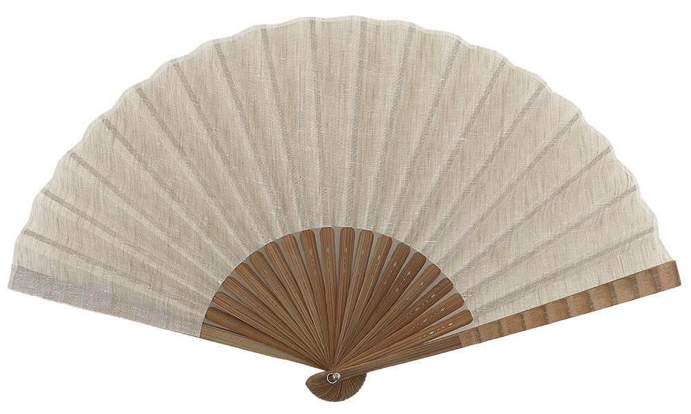 Onishi Ken Seihan Linen Dungaree Folding Fan, 23cm, Off-White, "Ripple" S22-LID04