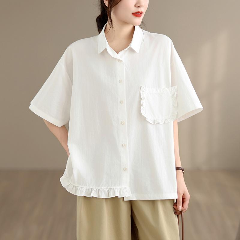 DIMANAF 2026 Women Plus Size New Summer Blouse Shirt Short Sleeve Solid Casual Loose Cotton Lady Tops Shirts