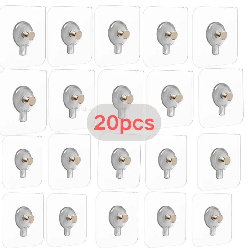 40/1pcs Strong Adhesive Nails Wall Hooks Transparent Seamless Waterproof Kitchen Bathroom Screw Hook Sticker Nail Holder Hanger