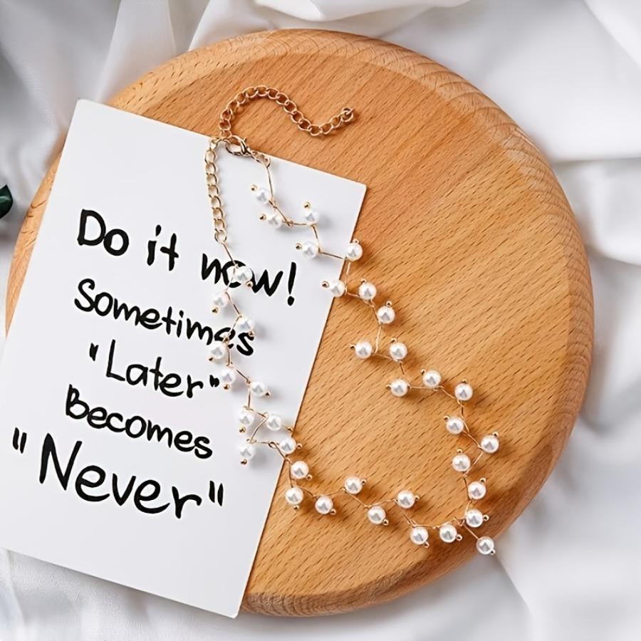 1pc Women's Elegant Thorn Imitation Pearl Choker Necklace, Golden Silvery Black, Bohemian Imitation Pearl Neck Chain