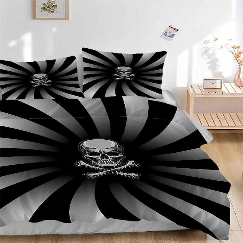 3pcs Skull Duvet Cover Set, Cover For Bedroom Guest Room (1 Duvet Cover + 2 Pillowcase, Without Quilt),  yy250922241