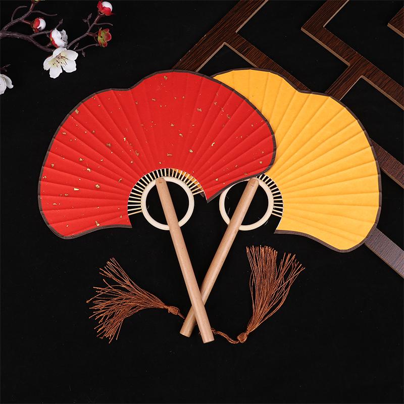 Exquisite Rice Paper Fan Chinese Style Ginkgo Round Fan Props For Photographs Hand Fan Home Decoration Calligraphy Crafts