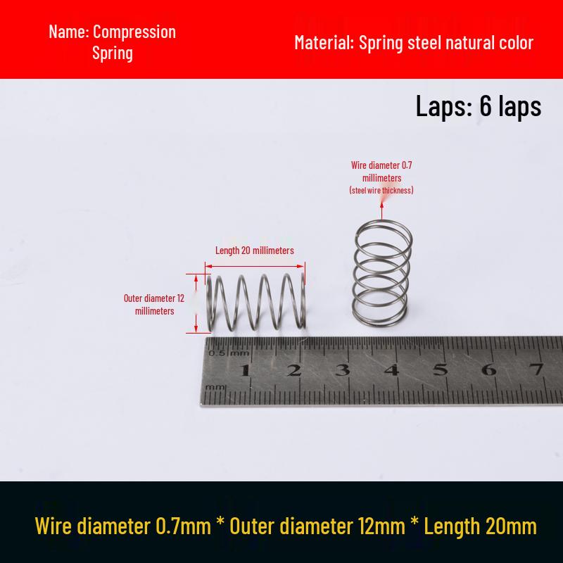Druckfeder mit Rückstellfunktion aus Federstahl, 0,7 mm Drahtdurchmesser, 8-12 mm Außendurchmesser