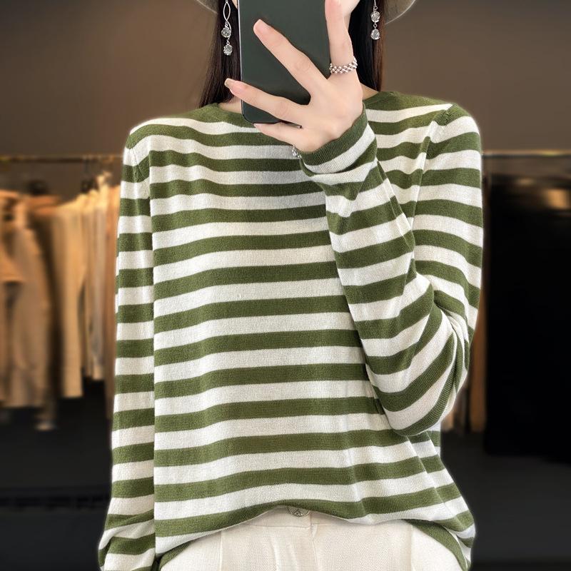 YYFS Women's Fashion Casual Stripe Print Autumn Winter Long Sleeve O-Neck Pullovers & Long Sleeves