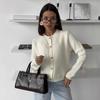 Beige Short Knit Cardigan with Gold Buttons