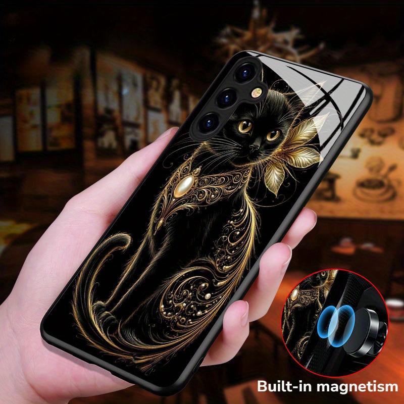 New Magnetic Tempered Glass Phone Case Featuring a Cat for Samsung Galaxy Note20/S20/S21/S22/S23/S24/S25/ Plus Ultra 5G