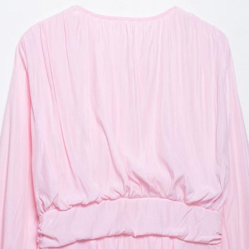 Kaslead New Women Clothes Western Style Fashion Simple Three-dimensional Flower Ribbon Long Sleeve Dress