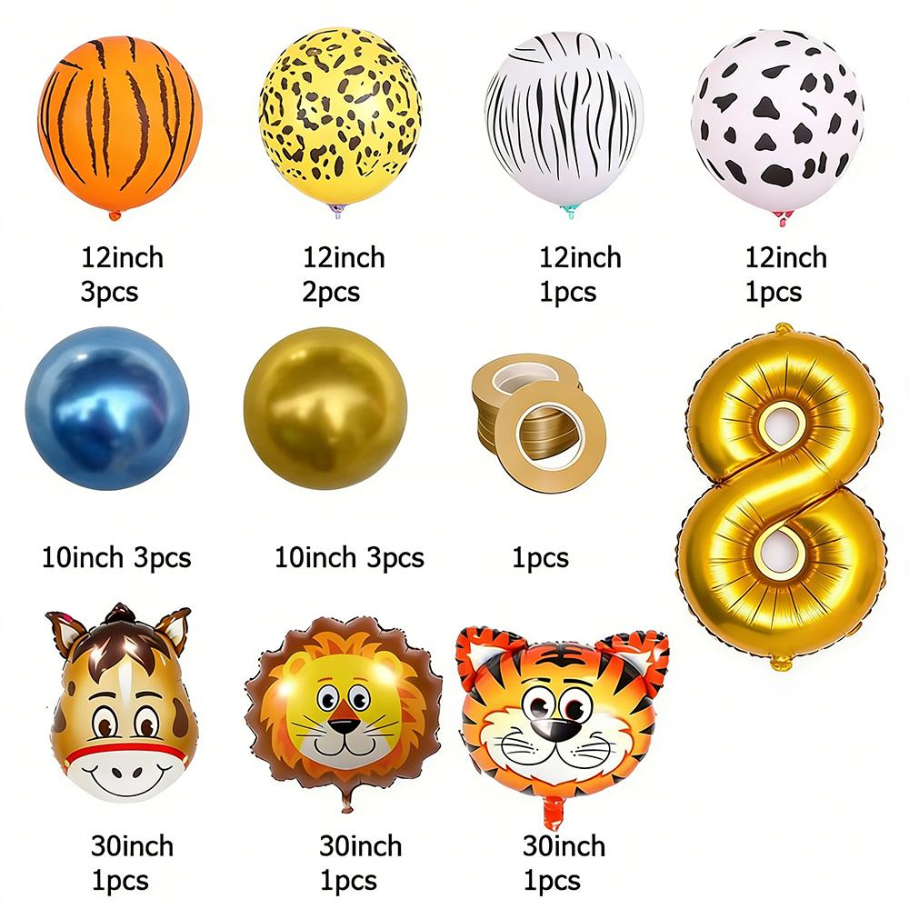 

0-9 Years Old Birthday Party Balloon Set Children Tiger Lion Donkey Animal Aluminum Foil Balloons Jungle Theme Ballon Decoration 1set