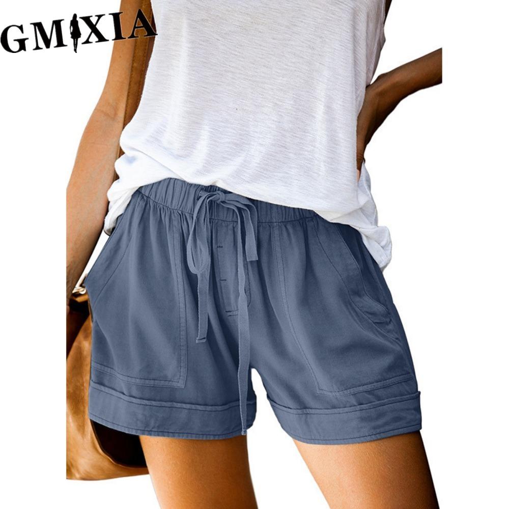 GMXIA Women's Casual Loose Elastic Waist Plus Size Shorts with Pockets Trousers