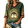 Women's Fashion Casual Halloween Print V-Neck T-Shirt