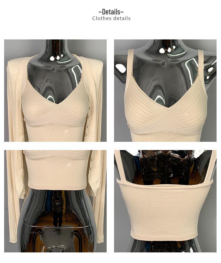 Korean Dongdaemun Fashion V-neck Knitted Camisole & Short Cardigan Set for Women