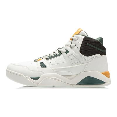 Li Ning Leather Shock Absorbing Non-Slip Wear-Resistant Breathable Lightweight High-Top Retro Basketball Shoes Women Sneaker White Green AGBR084-4