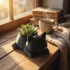 Cute Cat-Shaped Small Plant Pot, Lightweight Plastic Planter for Cacti & Succulents, Home Decor & Lovely Cat-Themed Gift Choice