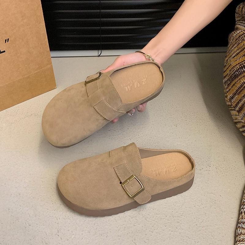 

Женские полутапочки с круглой подошвой на толстой подошве, осень 2024, новая одежда, нескользящие, для спорта и отдыха, маленькие, увеличивающие рост, тапочки-мешки 35 хаки