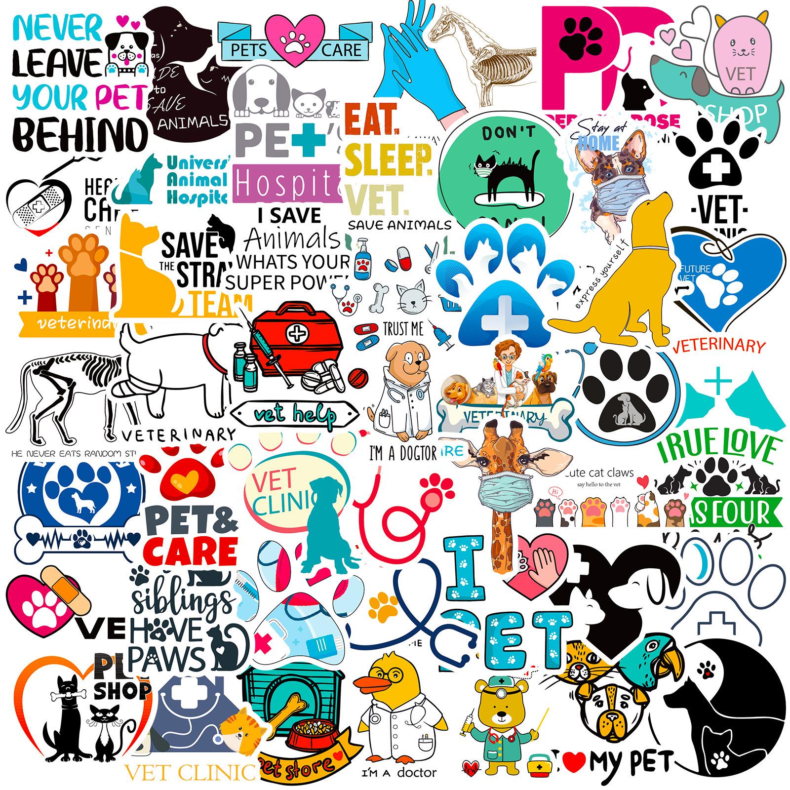 50 Veterinary Cartoon Stickers: New Style for Pet Hospital & Chemist Use