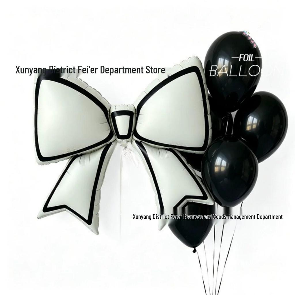 Minimalist Black & White Bow-Shaped Birthday Balloon Decoration