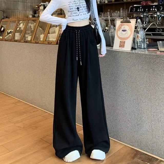 2025 Spring Women's High Waist Loose Wide-Leg Cotton Pants with Drawstring