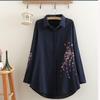 Spring Plus Size Women's Embroidered Cotton Linen Mid-Length Shirt 2025