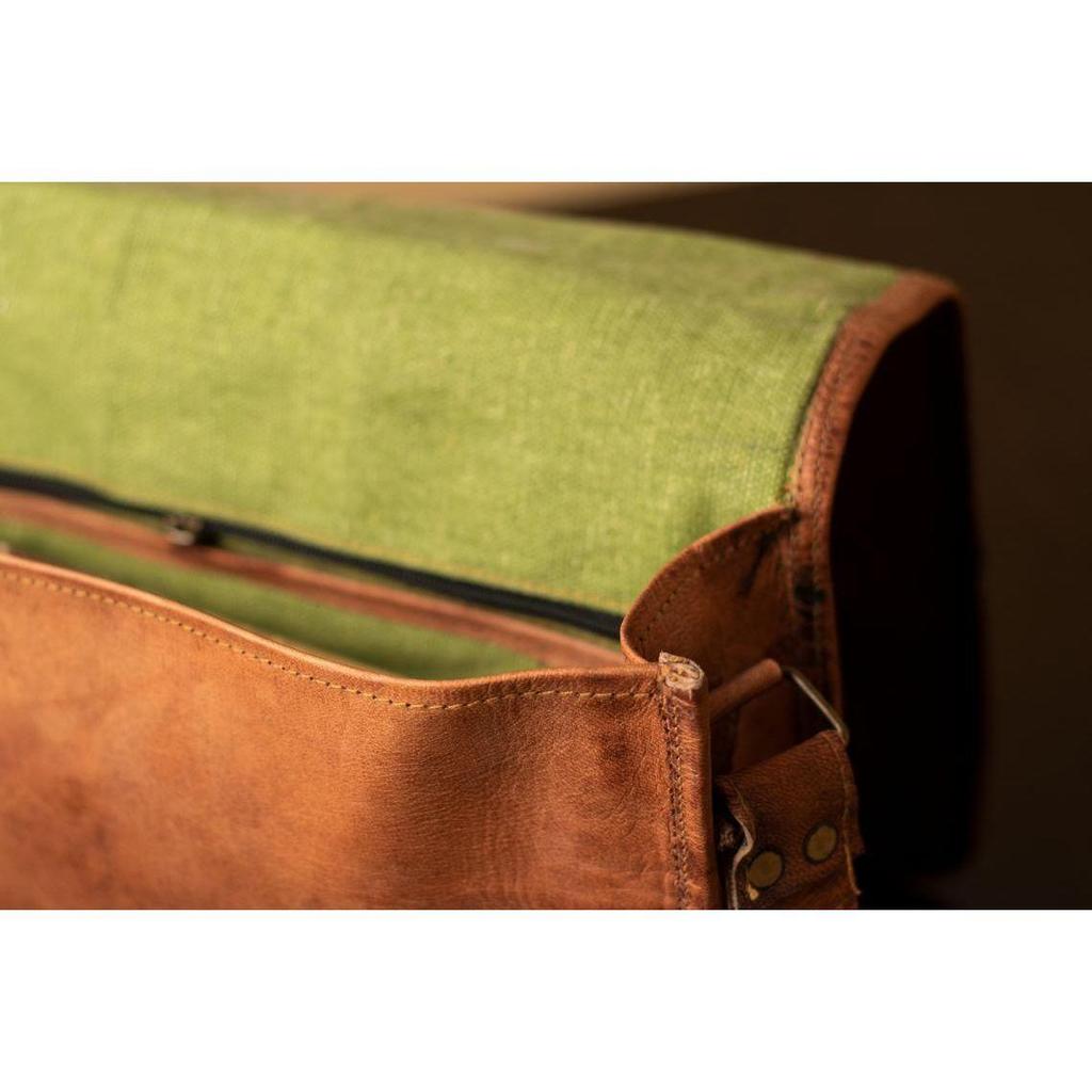 Vintage Genuine Goat Leather Brown Men's Laptop Shoulder Messenger Satchel Bag